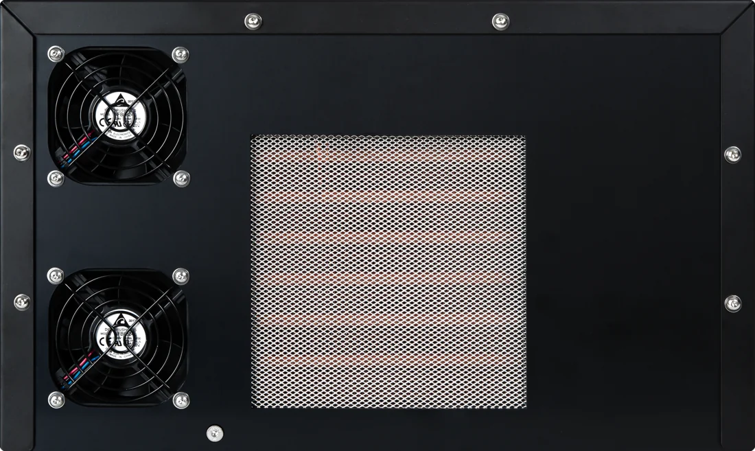 HXB-V1 rear, with ventilation openings and the label